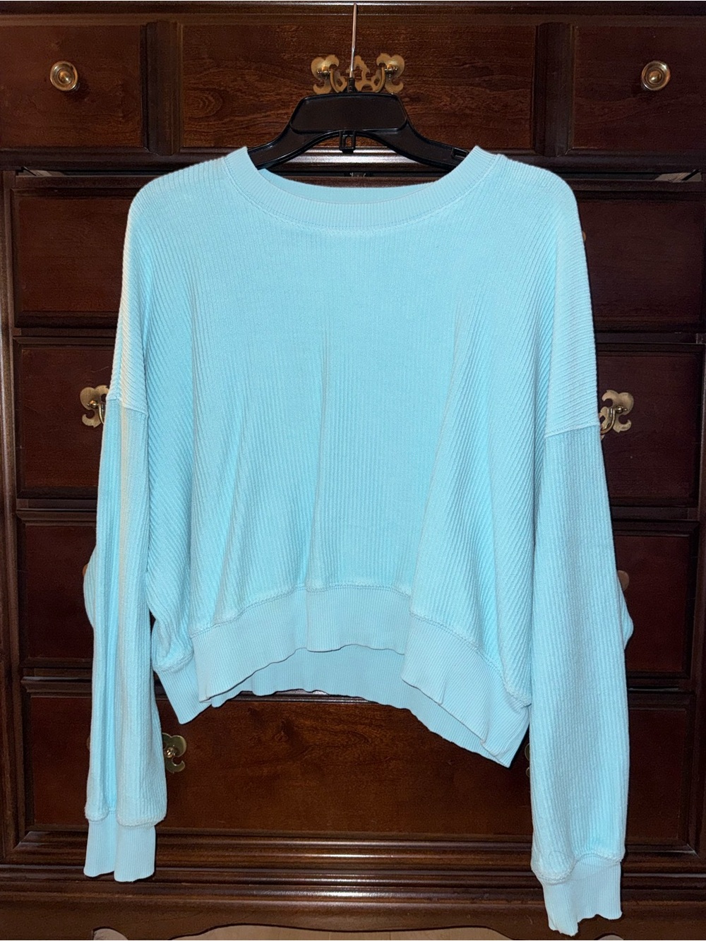 aerie Light Blue Ribbed Pullover Sweatshirt
